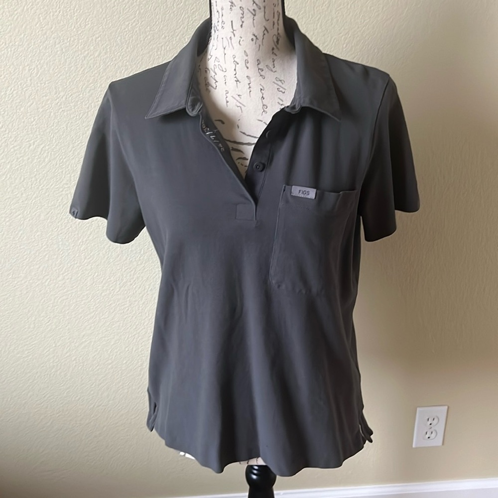 Figs Pro charcoal gray polo shirt